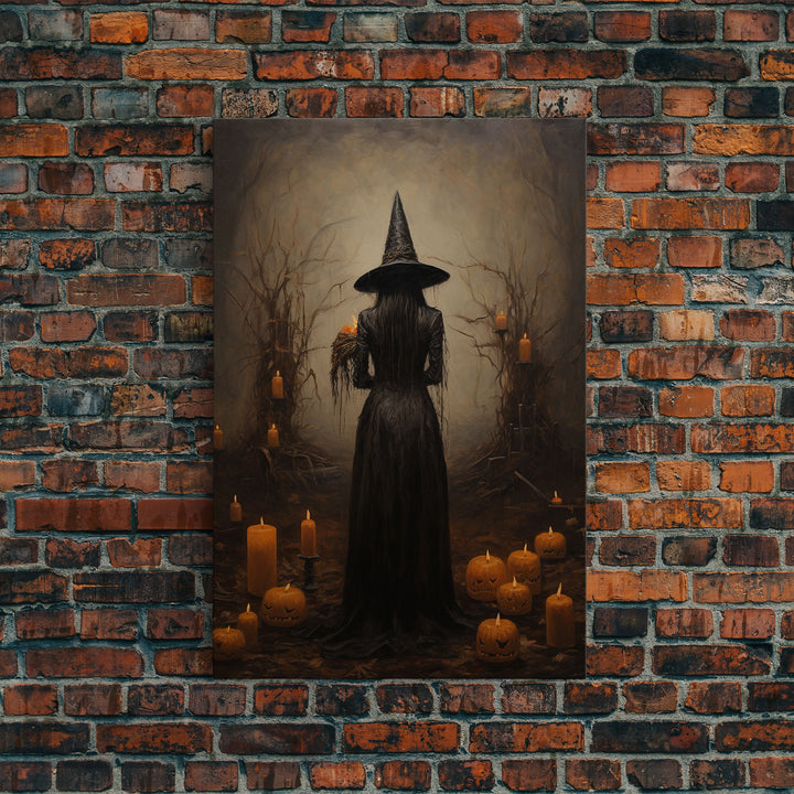 Vintage Halloween Witch Art, Halloween Canvas Printed / Framed Canvas, Witchy Decor, Witchcraft, Dark Academia Macabre Goth Art