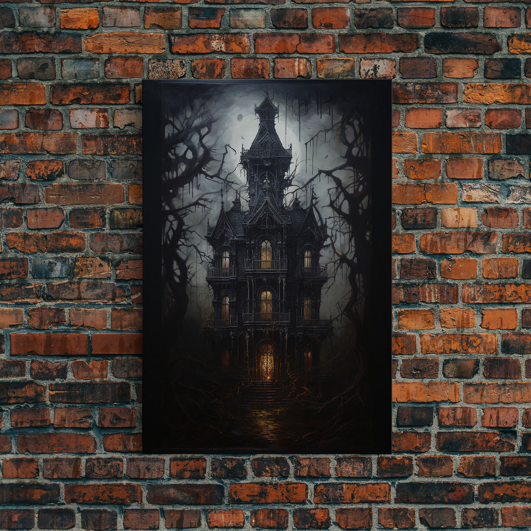 The Haunted House, Framed Canvas Art, Painting Of Haunted Victorian Mansion, Dark Academia, Halloween Decorations, Halloween Art