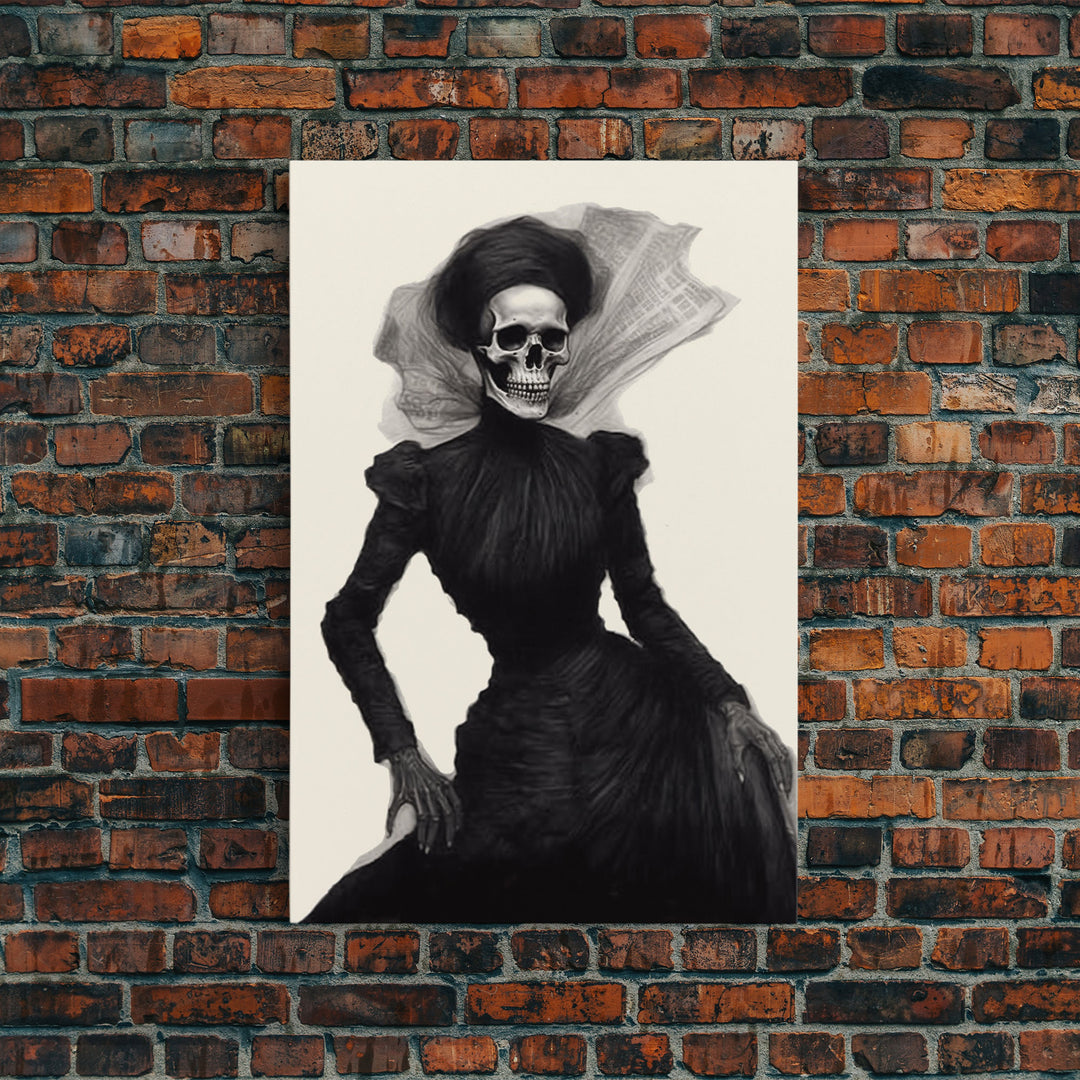 The Widow, Macabre Skeleton Painting, Halloween Canvas Print, Framed Canvas Wall Art, Horror Prints,  Dark Arts Skeleton Painting