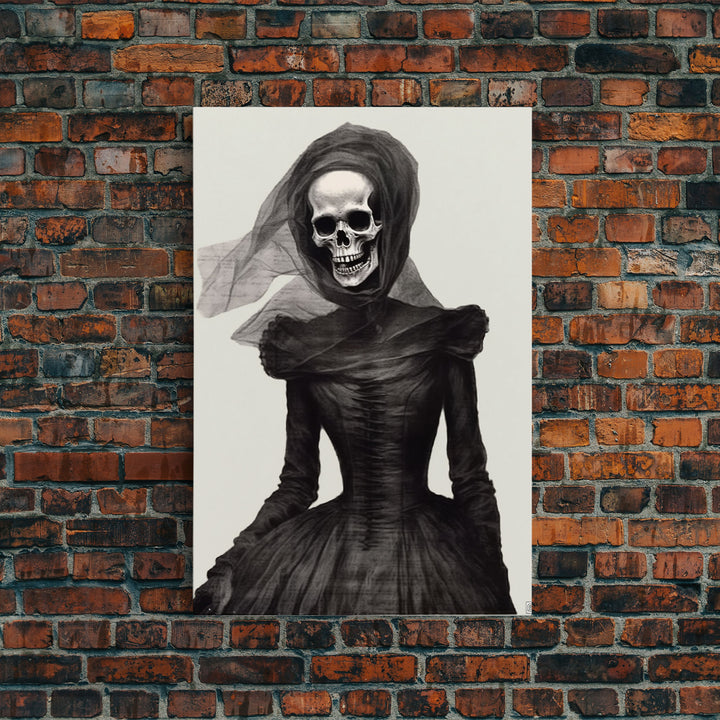 The Widow, Macabre Skeleton Painting, Halloween Canvas Print, Framed Canvas Wall Art, Horror Prints,  Dark Arts Skeleton Painting