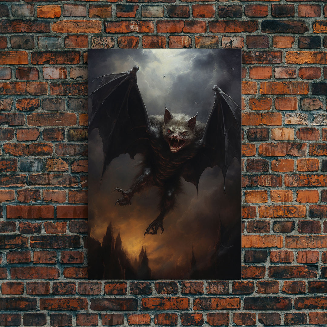 Vampire Bat In The Night, Art Canvas Print, Dark Academia, Halloween Bat Print, Halloween Decor, Monster Print, Macabre Art