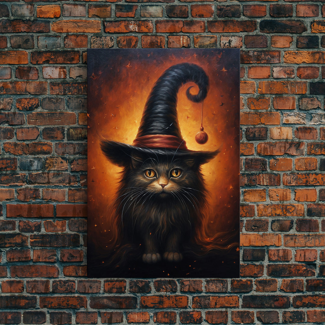 Cute Witch's Familiar Cat Halloween Art, Cat Witch, Cat Painting, Cute Cat Print, Halloween Decor