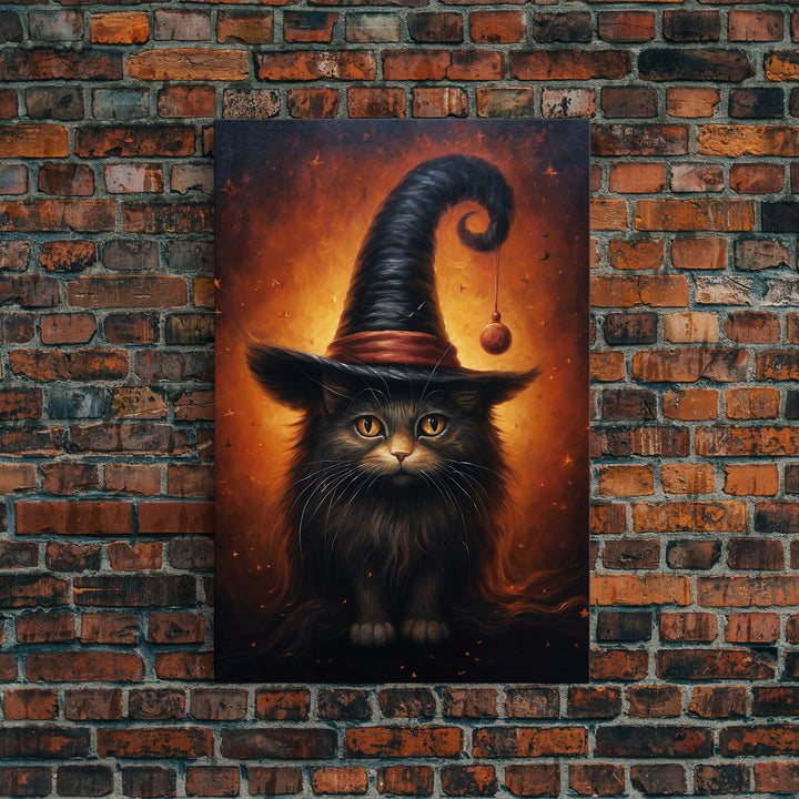 Cute Witch's Familiar Cat Halloween Art, Cat Witch, Cat Painting, Cute Cat Print, Halloween Decor