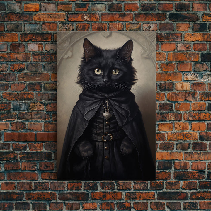 Cute Victorian Cat Portrait, Halloween Decor, Oil Painting Of A Gothic Victorian Cat, Halloween Wall Art, Framed Canvas Print