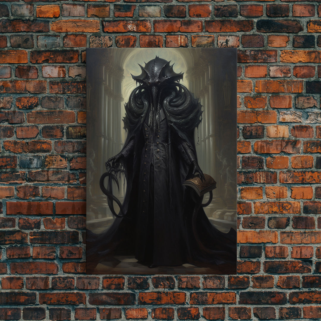 Victorian Portrait of Cthulhu, Gothic Art, Framed Canvas Print, Halloween Decor, The Gentleman Cthulhu, Goth Art