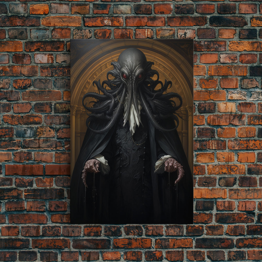 Victorian Portrait of Cthulhu, Gothic Art, Framed Canvas Print, Halloween Decor, The Gentleman Cthulhu, Goth Art