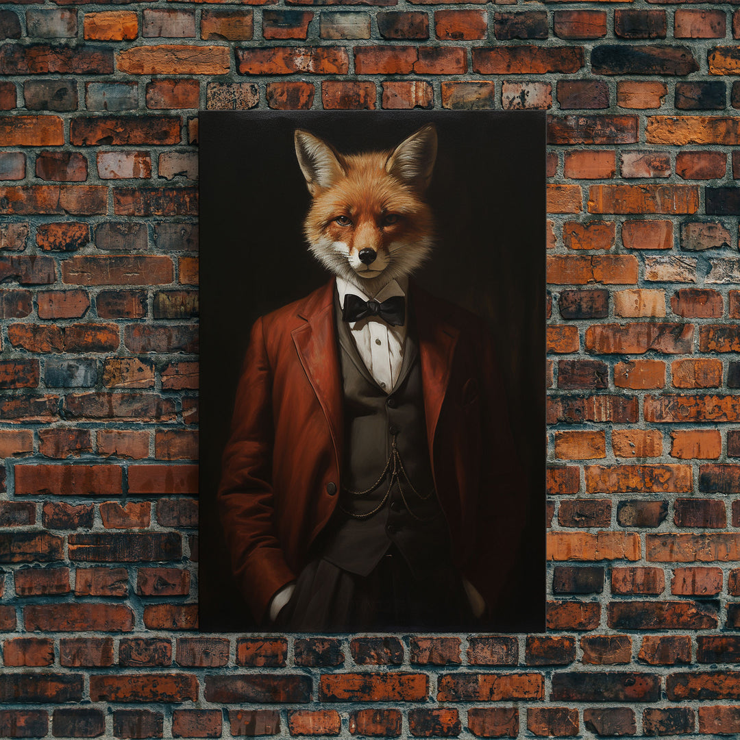 The Victorian Business Fox, Framed Canvas or Canvas Print, Halloween Decor, Dark Academia, Funny Halloween Decorations