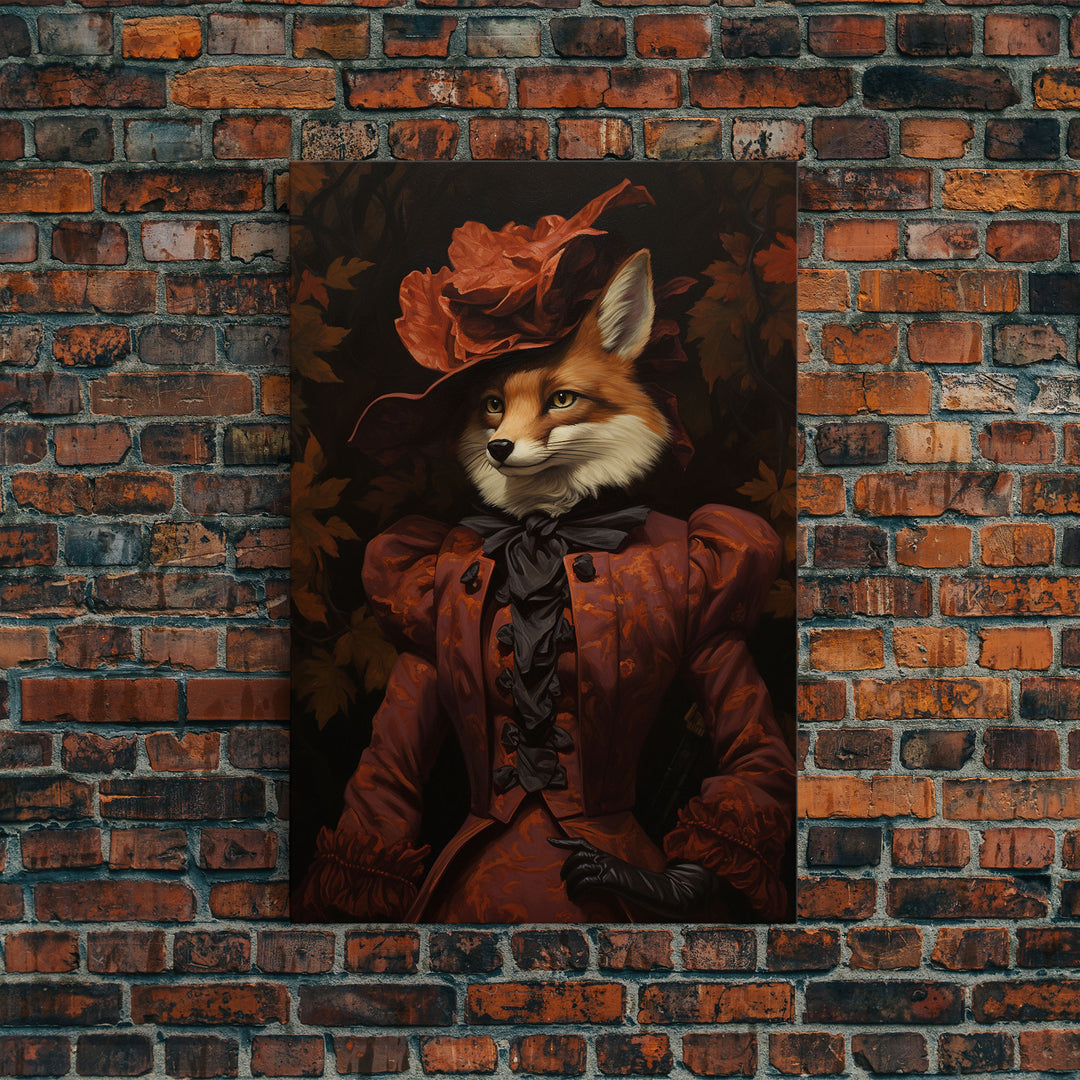 Victorian Lady Fox, Framed Canvas or Canvas Print, Halloween Decor, Dark Academia, Funny Halloween Decorations