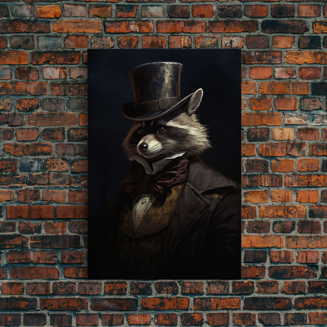 Funny Raccoon Art, Framed Canvas Print Or Poster, Funny Halloween Art, Victorian Raccoon Oil Painting Portrait, Victorian Business Raccoon