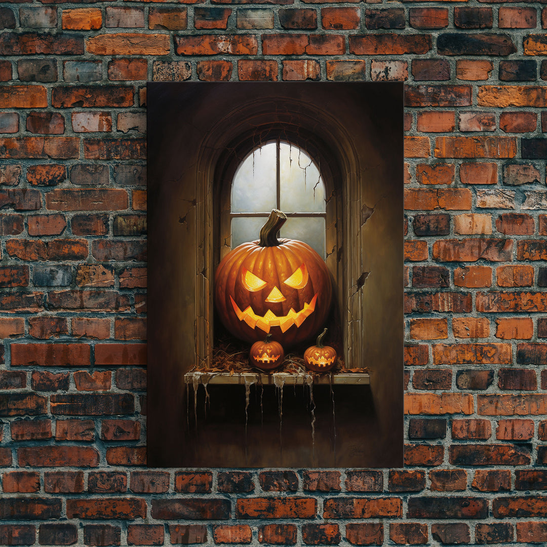 Jack O Lantern In The Window, Trick or Treat, Halloween Print, Art Canvas Print, Halloween Decor, Halloween Art, Spooky Halloween Decoration