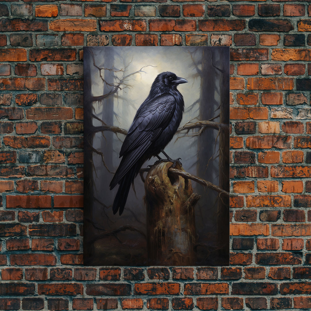 The Raven, Cool Halloween Art, Framed Canvas Print, Dark Wall Art, Dark Academia, Goth Art, Hallowen Wall Decoration