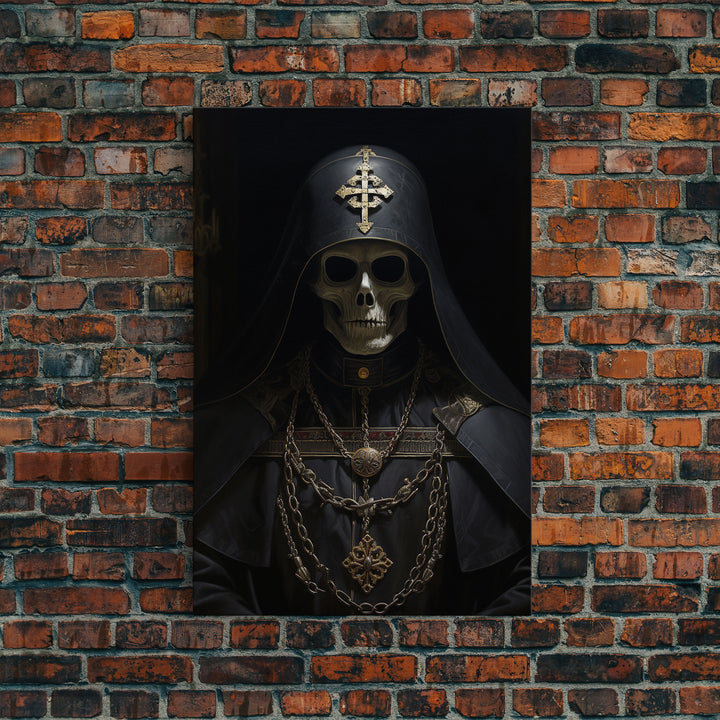 The Preacher, Gothic Skeleton Priest, Spooky Halloween Wall Art, Canvas Print, Framed Halloween Canvas Print, Dark Academia, Goth Art