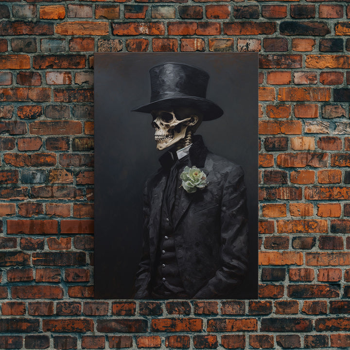 The Dapper Gentleman Skeleton, Spooky Halloween Wall Art, Canvas Print, Framed Halloween Canvas Print, Dark Academia, Goth Art