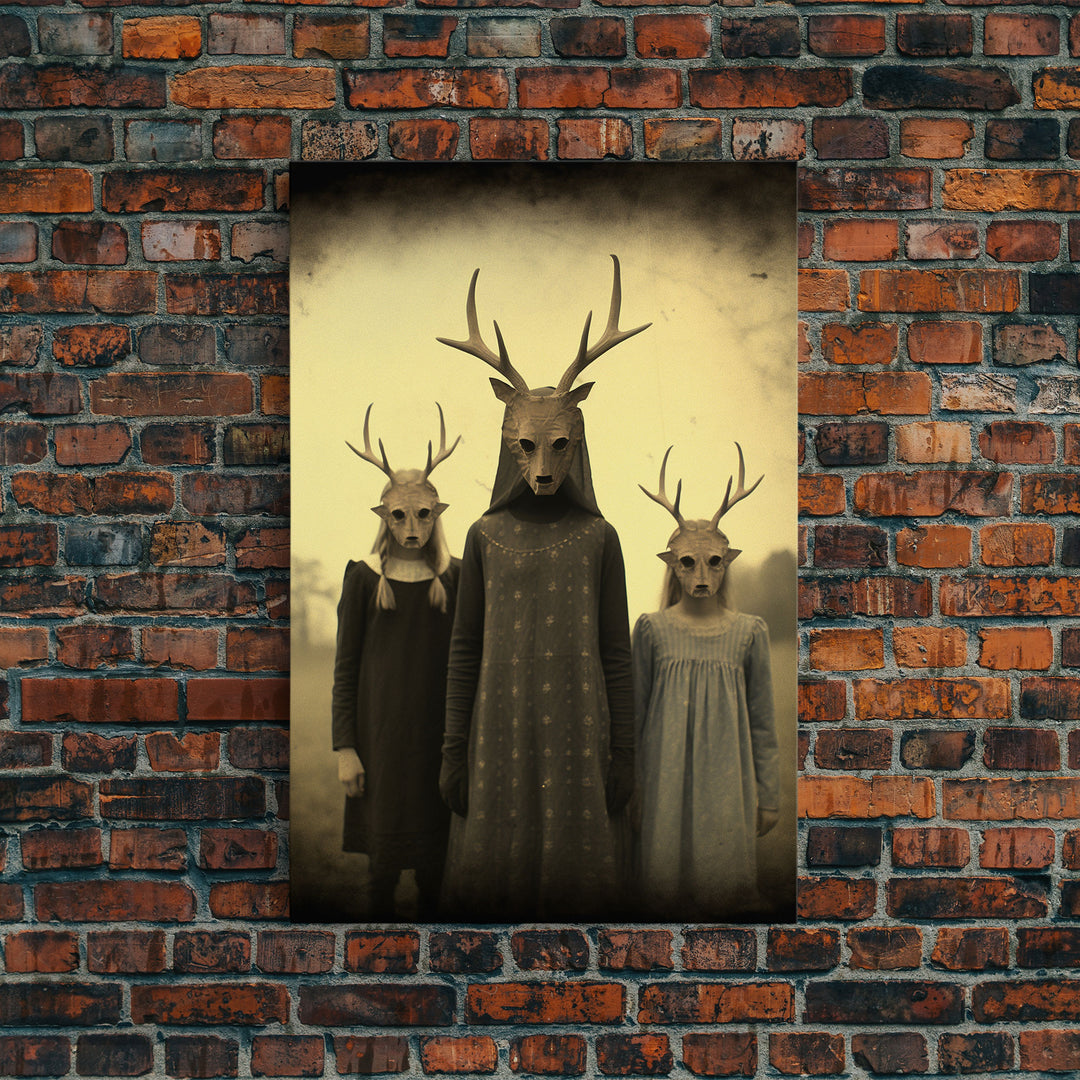 The Cult Of The Deer, Creepy Halloween Wall Art, Framed Canvas Print, Occult Art, Dark Academia, Creepy Photography