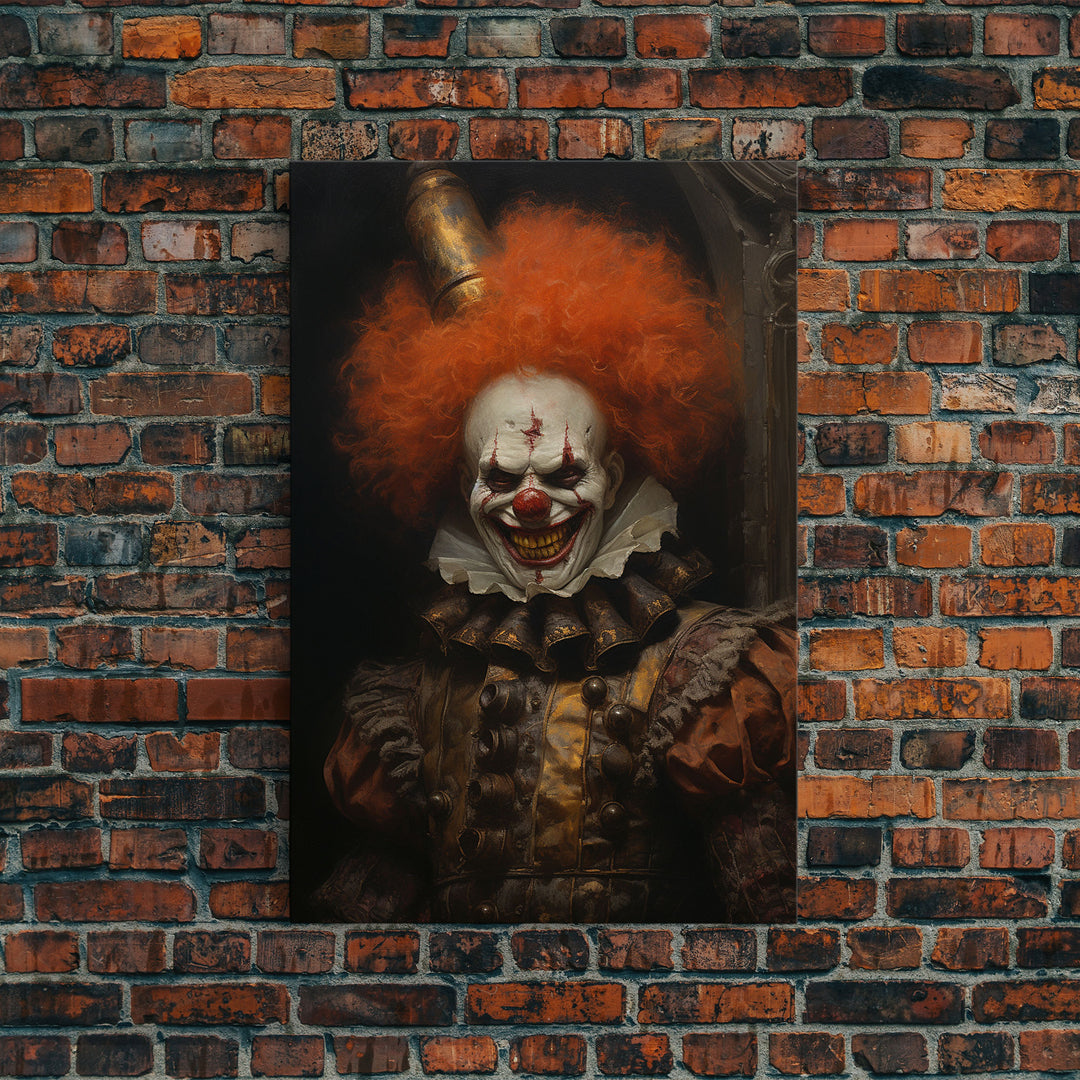 Scary Victorian Clown, Coulrophobia, Framed Canvas Print, Victorian Gothic Halloween Art, Oddities and Curiosities, Halloween Decoration