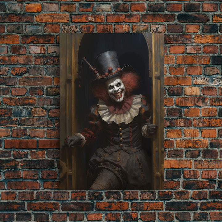 Scary Victorian Clown, Coulrophobia, Framed Canvas Print, Victorian Gothic Halloween Art, Oddities and Curiosities, Halloween Decoration