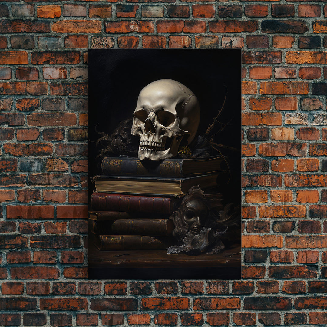 The Witch's Library, Dark Academia, Skull Art, Framed Canvas Print, Halloween Canvas Art, Spooky Goth Art, Victorian Horror Decor