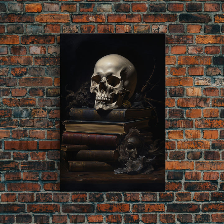 The Witch's Library, Dark Academia, Skull Art, Framed Canvas Print, Halloween Canvas Art, Spooky Goth Art, Victorian Horror Decor