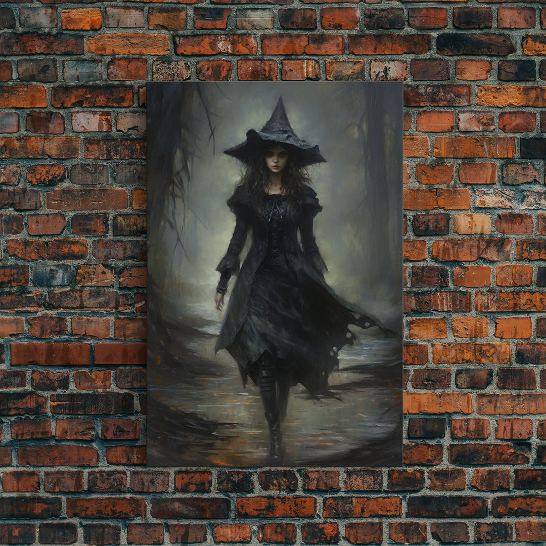 The Witch, Witch Decor, Halloween Witch, Framed Canvas, Retro Hallowen Wall Art, Halloween Canvas, Witch Painting, Gothic Victorian Art