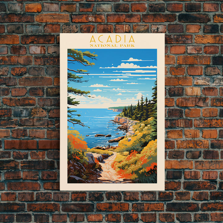 Acadia National Park Maine Travel Art, National Park Print, Minimalist Travel Art, Midcentury Modern Style Landscape Painting