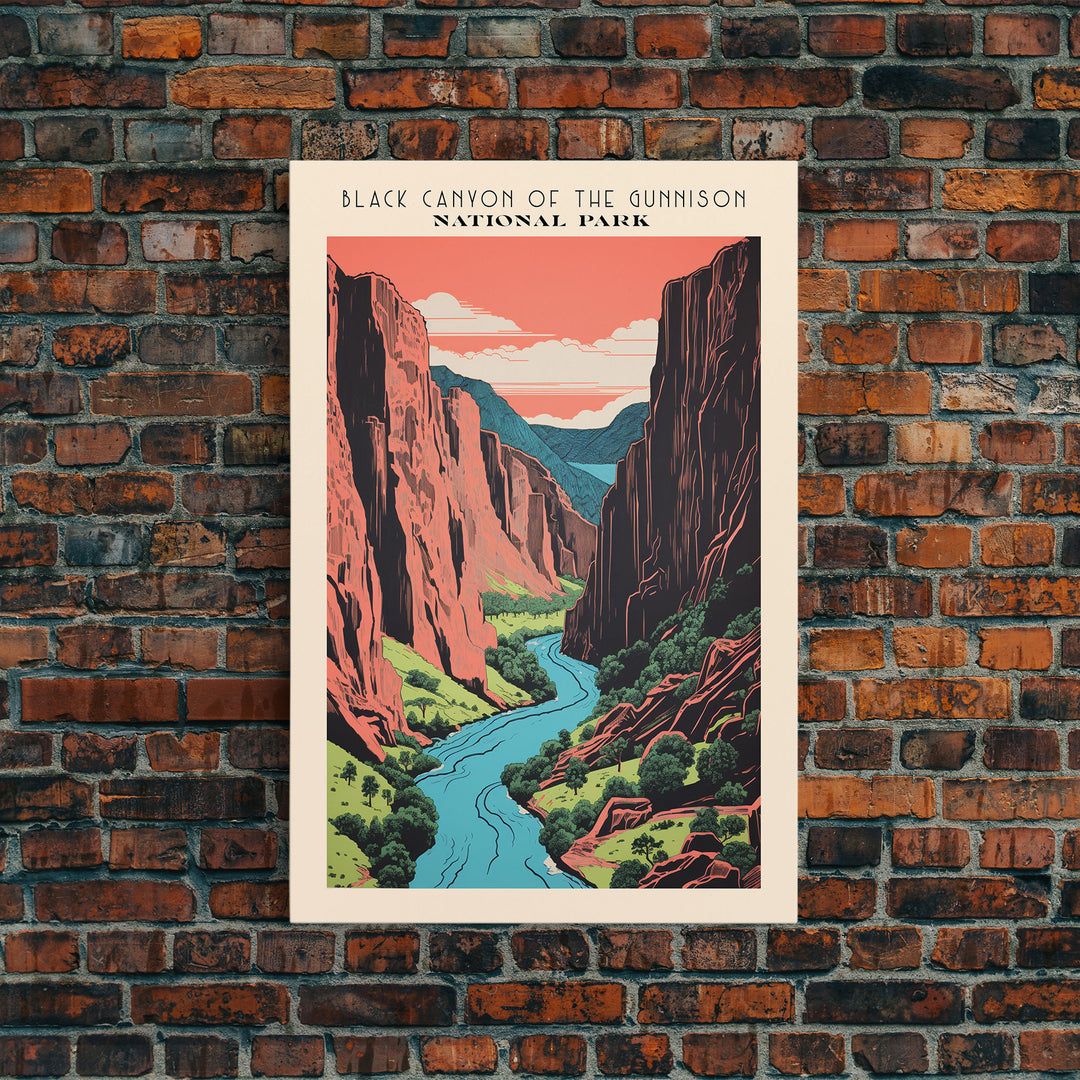 Black Canyon Of The Gunnison National Park Travel Art, National Park Art, Minimalist Travel Art, Midcentury Modern Style Landscape Painting