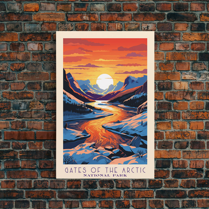 Gates of the Arctic National Park Travel Poster Art, Canvas Print Wall Art, Alaska Travel Art, Midcentury Modern Travel Decor, MCM Wall Art