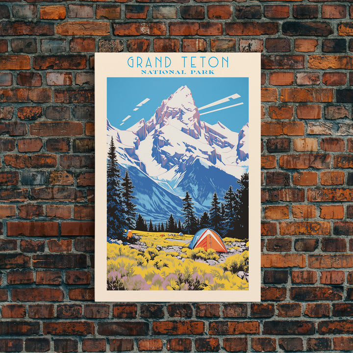 Grand Teton National Park Travel Poster Art, Canvas Print Wall Art, Wyoming Travel Art, Midcentury Modern Travel Decor, MCM Wall Art