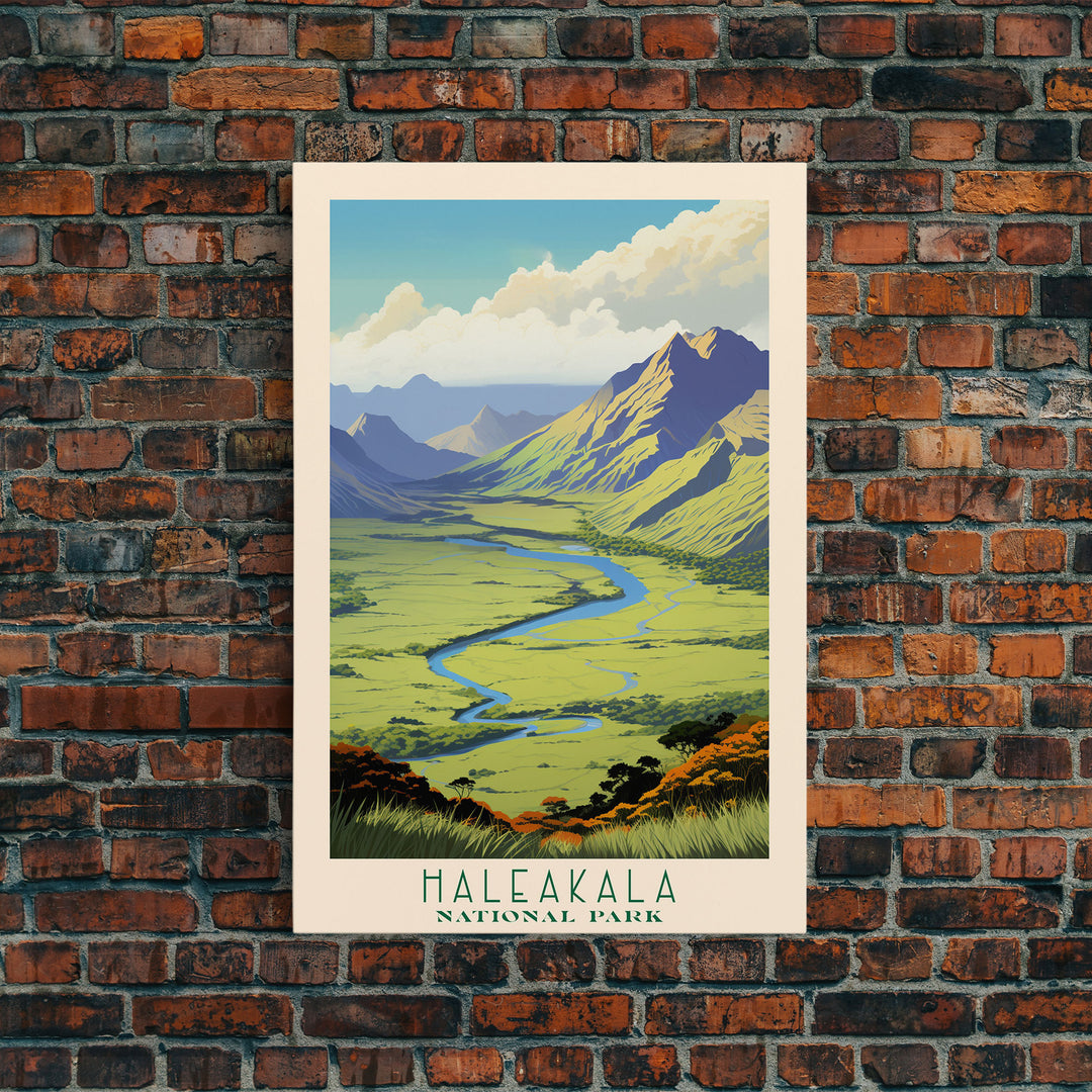 Haleakalā National Park Travel Poster Art, Canvas Print Wall Art, Maui Hawaii Travel Art, Midcentury Modern Travel Decor, Wall Art