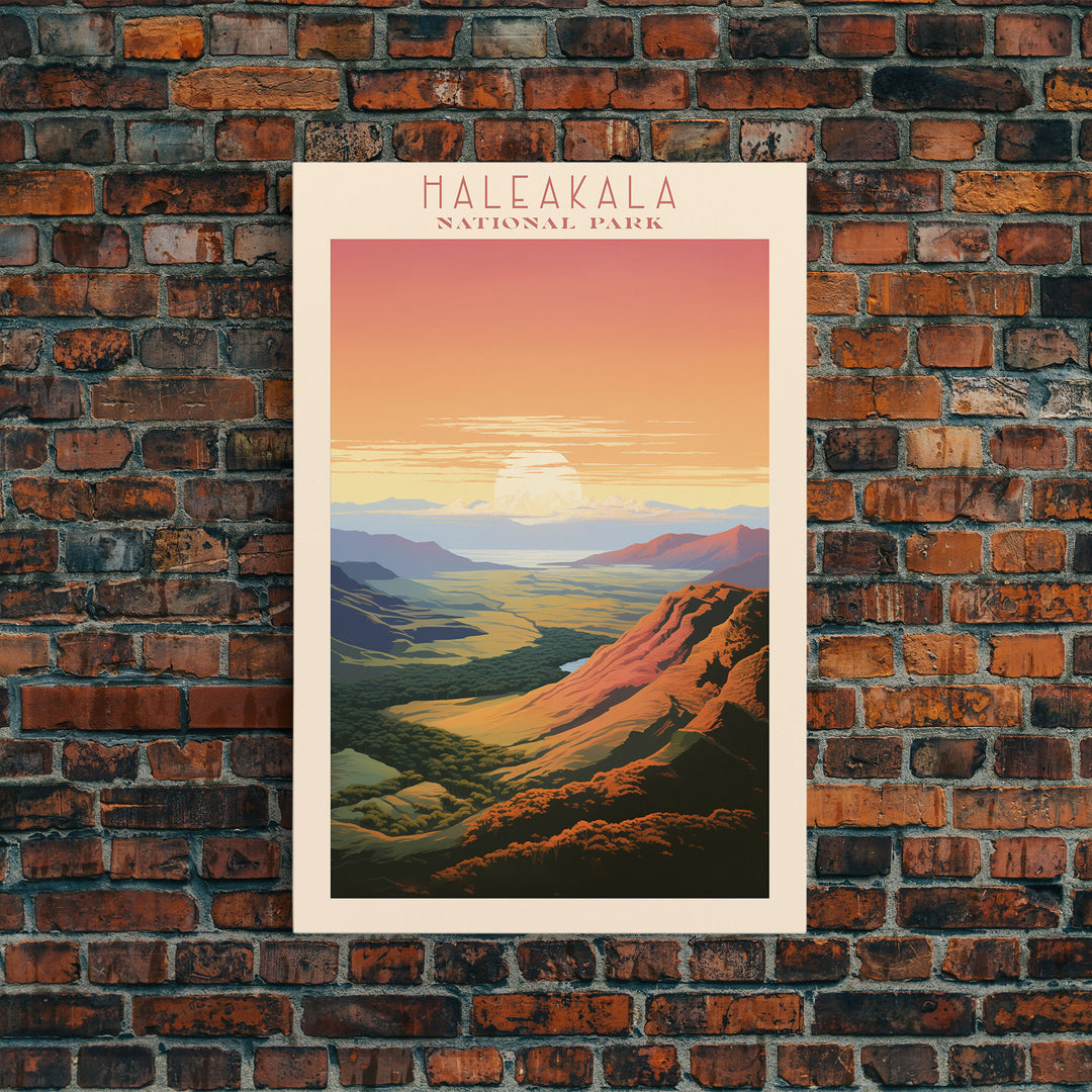 Haleakalā National Park Travel Poster Art, Canvas Print Wall Art, Maui Hawaii Travel Art, Midcentury Modern Travel Decor, Wall Art