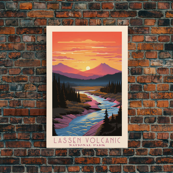 Lassen Volcanic National Park, California Travel Art, National Park Print, Minimalist Travel Art, Midcentury Modern Retro Style Landscape