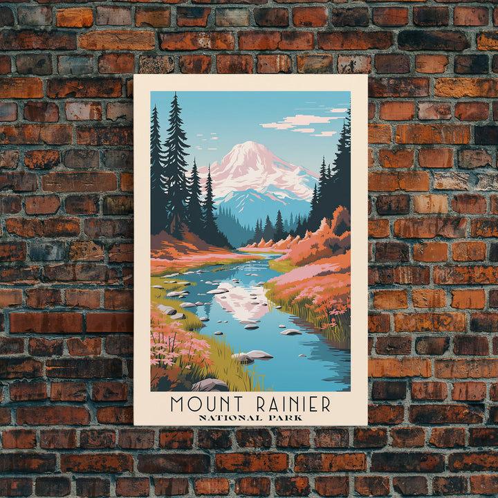 Mount Rainier National Park Washington Travel Art, National Park Print, Minimalist Travel Art, Midcentury Modern Style Landscape Painting