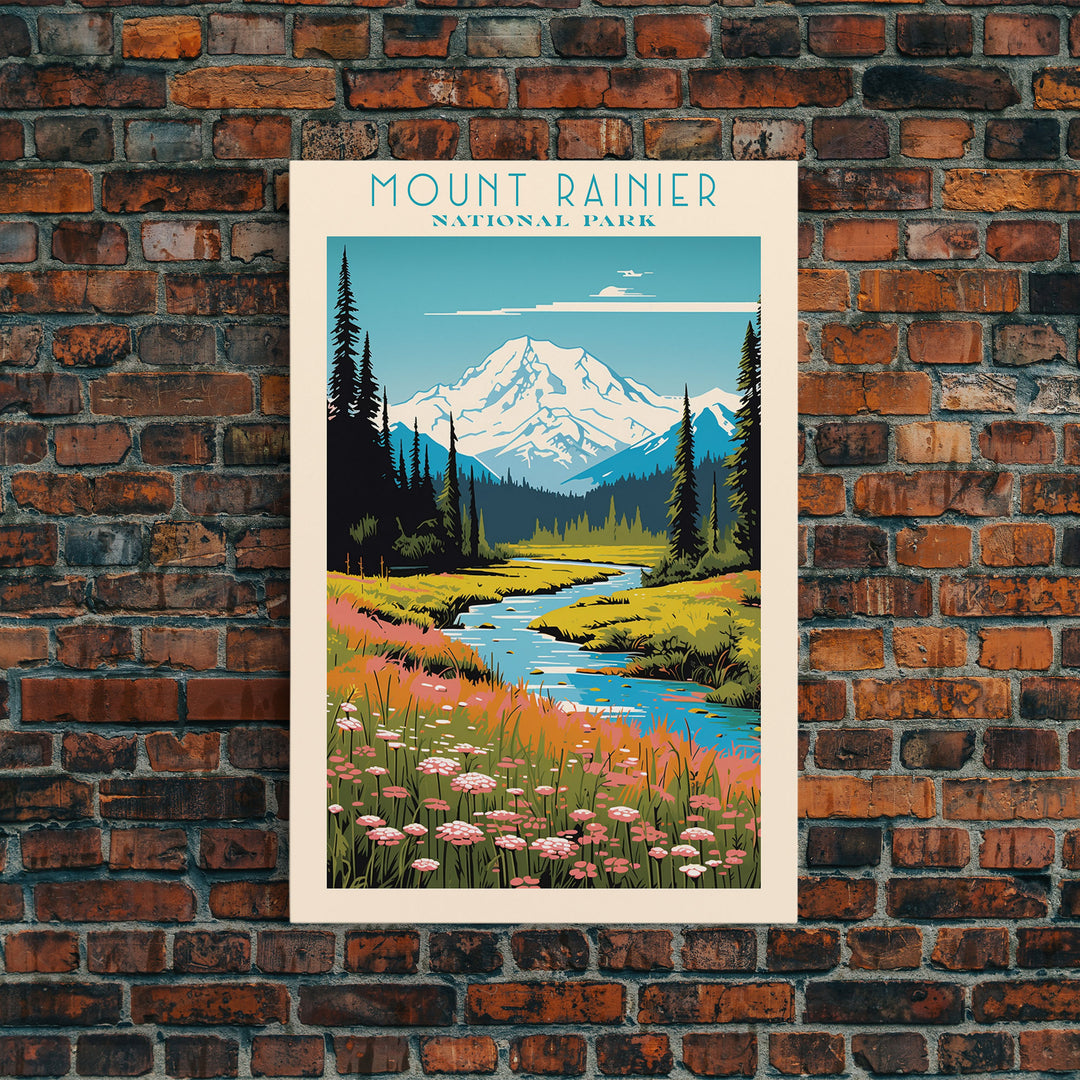 Mount Rainier National Park Washington Travel Art, National Park Print, Minimalist Travel Art, Midcentury Modern Style Landscape Painting