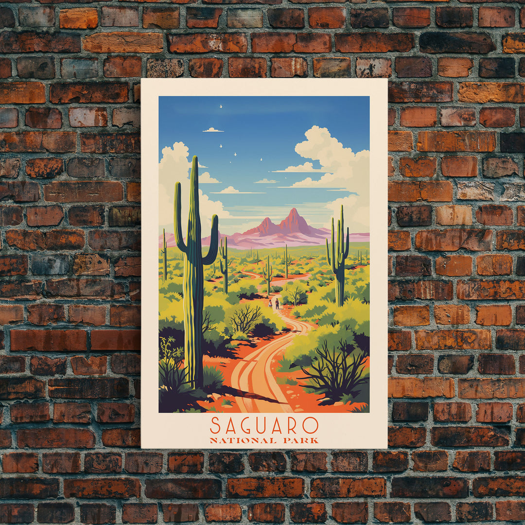 Saguaro National Park, Arizona Travel Art, National Park Print, Minimalist Travel Art, Midcentury Modern Retro Style Landscape