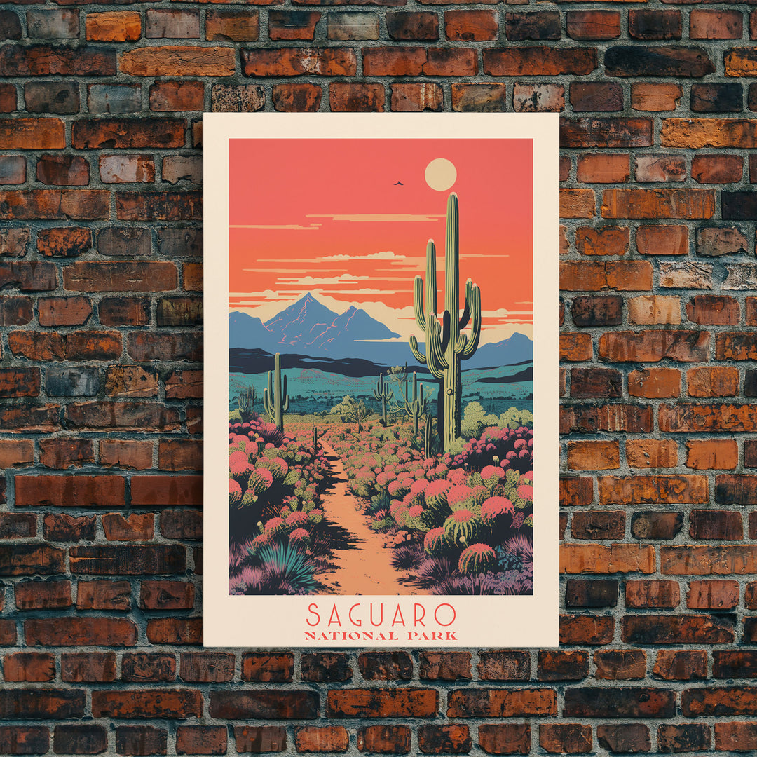 Saguaro National Park Arizona Travel Art, National Park Print, Minimalist Travel Art, Midcentury Modern Style Landscape Painting