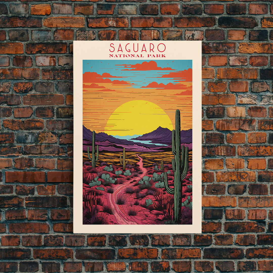 Saguaro National Park, Arizona Travel Art, National Park Print, Minimalist Travel Art, Midcentury Modern Retro Style Landscape