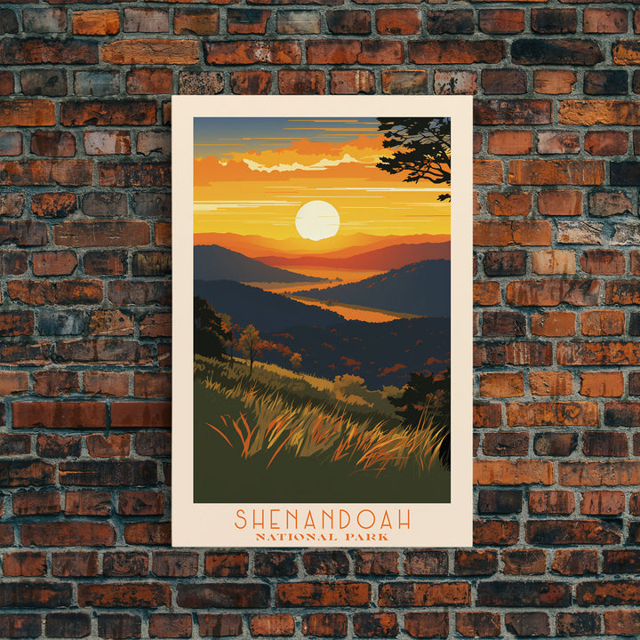 Shenandoah National Park, Virginia Travel Art, National Park Print, Minimalist Travel Art, Midcentury Modern Retro Style Landscape