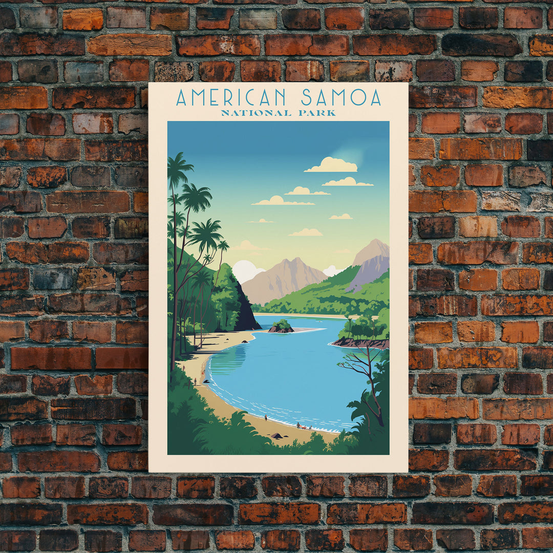 American Samoa National Park Vatia Travel Art, National Park Print, Minimalist Travel Art, Midcentury Modern Style Landscape Painting