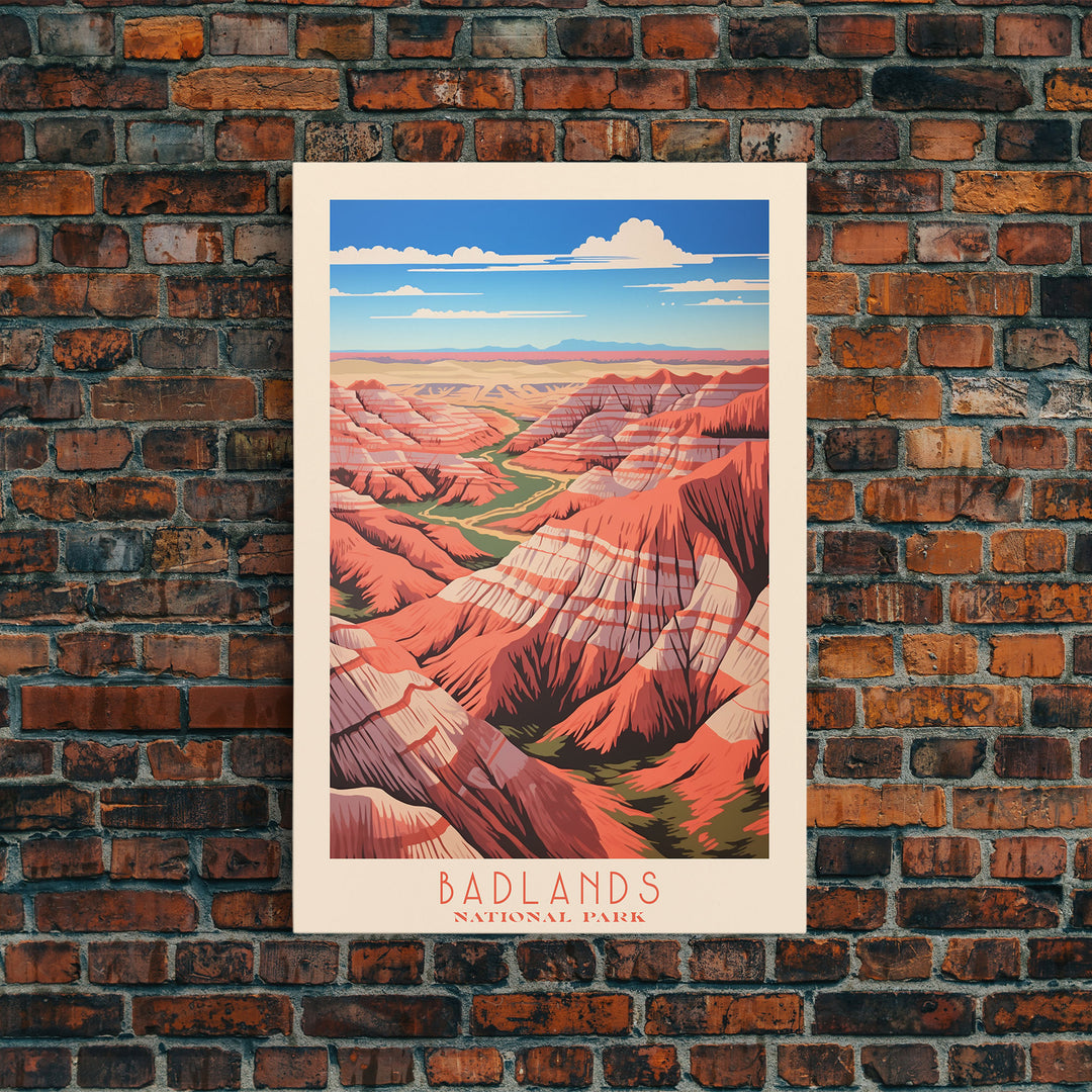 Badlands National Park, Framed Wall Art Canvas Print, Travel Poster, South Dakota Travel Art, Roadtrip Decor, Cool Art, Retro State Park Art