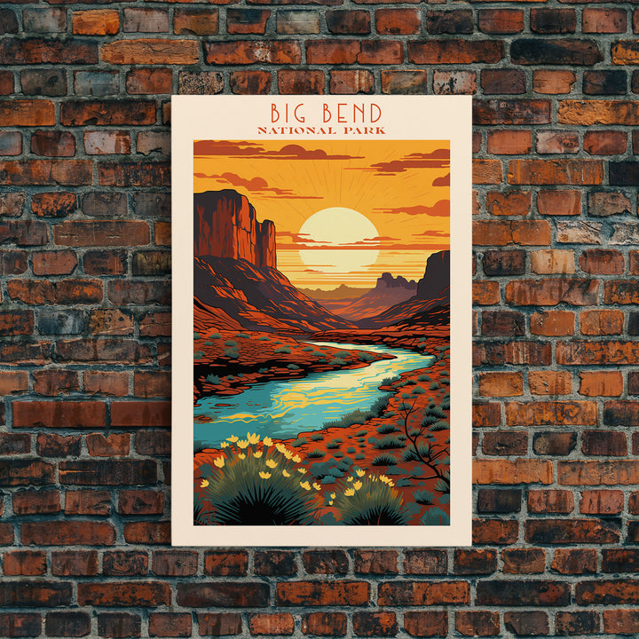 Big Bend National Park, Framed Wall Art Canvas Print, Travel Poster, Texas Travel Art, Roadtrip Decor, Cool Art, Retro State Park Art