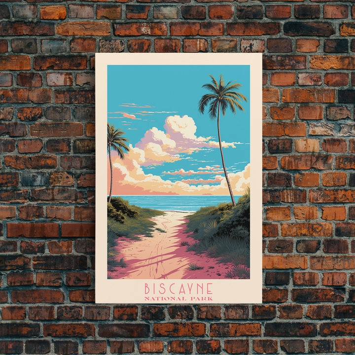 Biscayne National Park, Framed Wall Art Canvas Print, Travel Poster, Florida Travel Art, Roadtrip Decor, Cool Art, Retro State Park Art