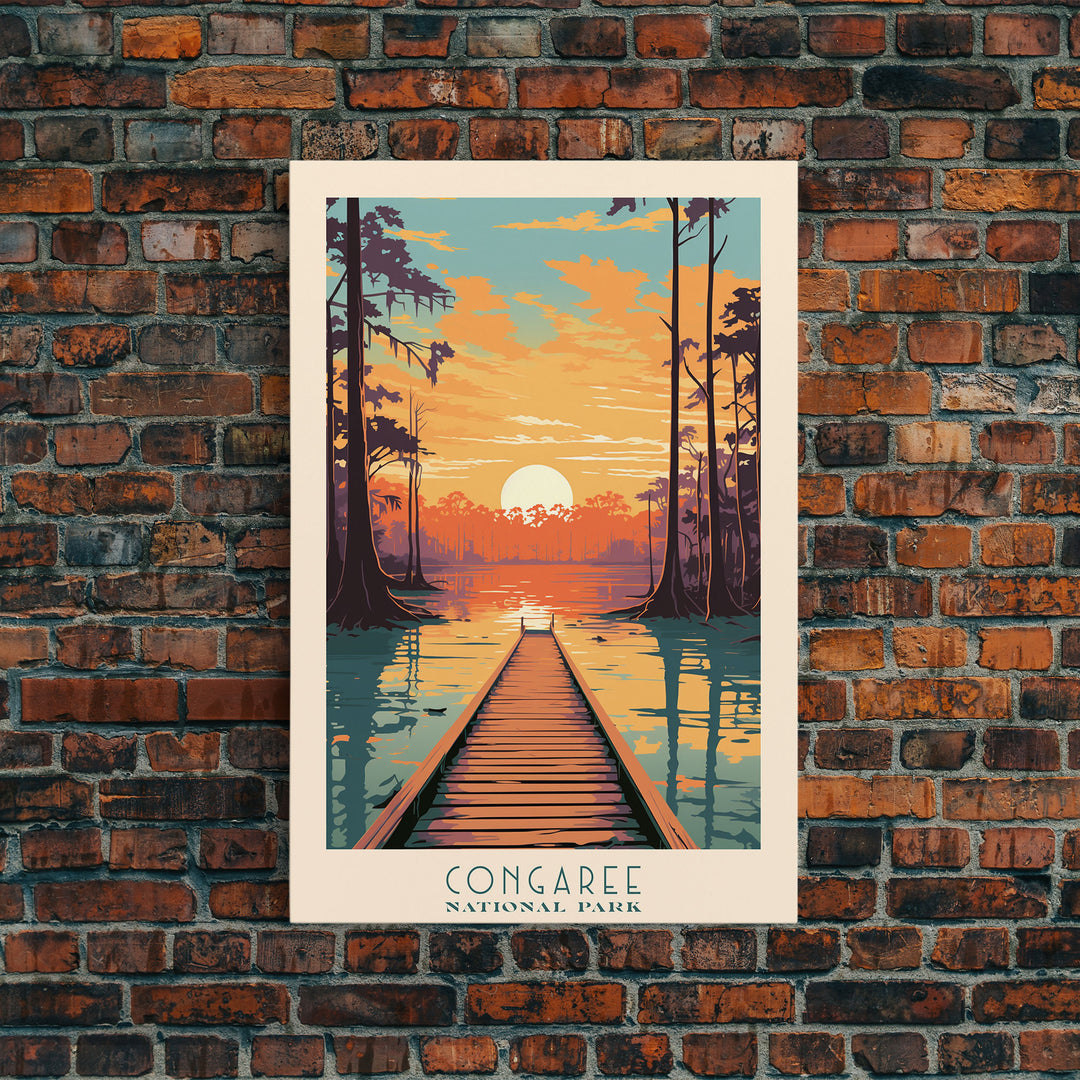 Congaree National Park Travel Poster Print, Canvas Print Wall Art, South Carolina Travel Art, Midcentury Modern Travel Decor