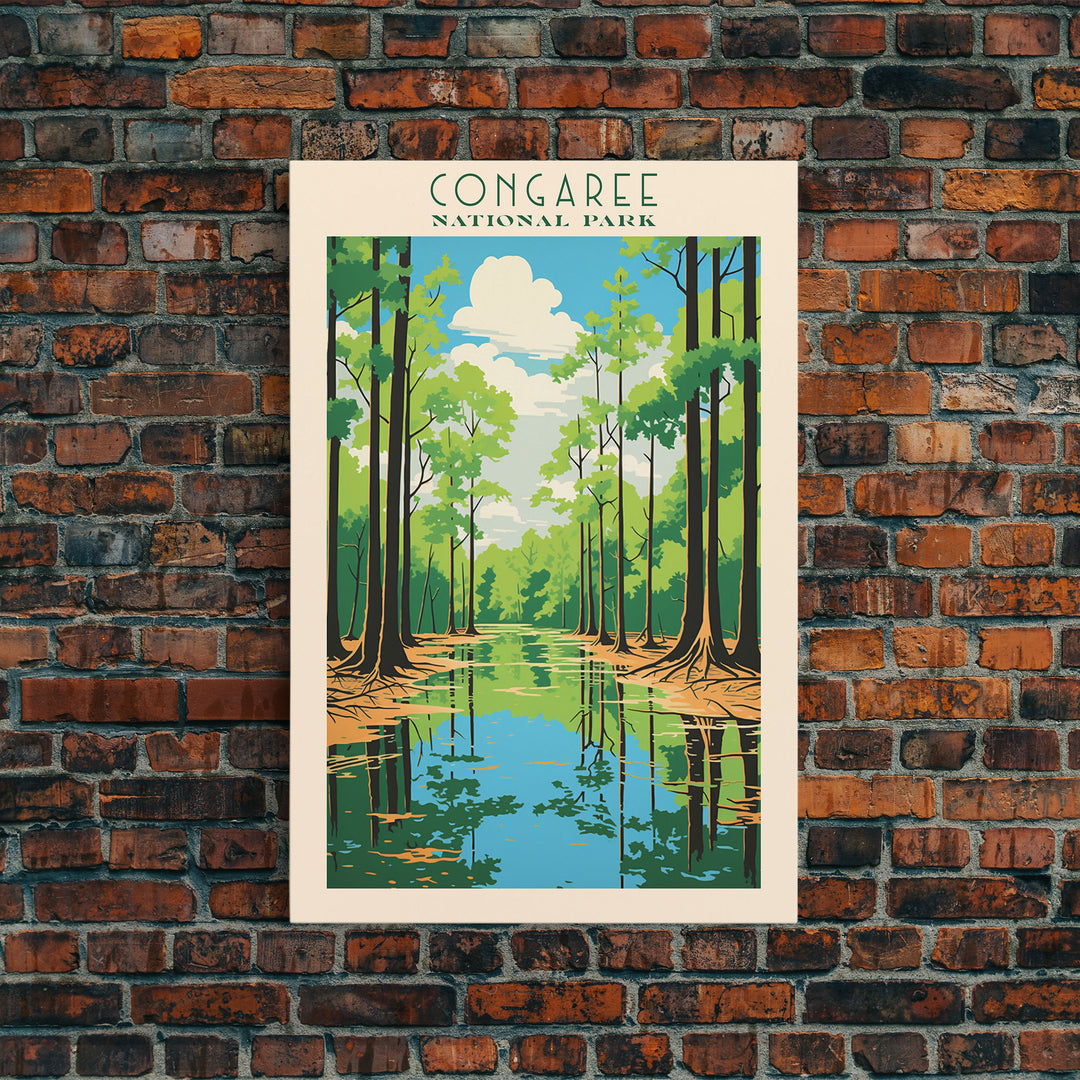 Congaree National Park Travel Poster Print, Canvas Print Wall Art, South Carolina Travel Art, Midcentury Modern Travel Decor