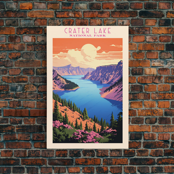 Crater Lake National Park Travel Poster Print, Canvas Print Wall Art, Oregon Travel Art, Midcentury Modern Travel Decor