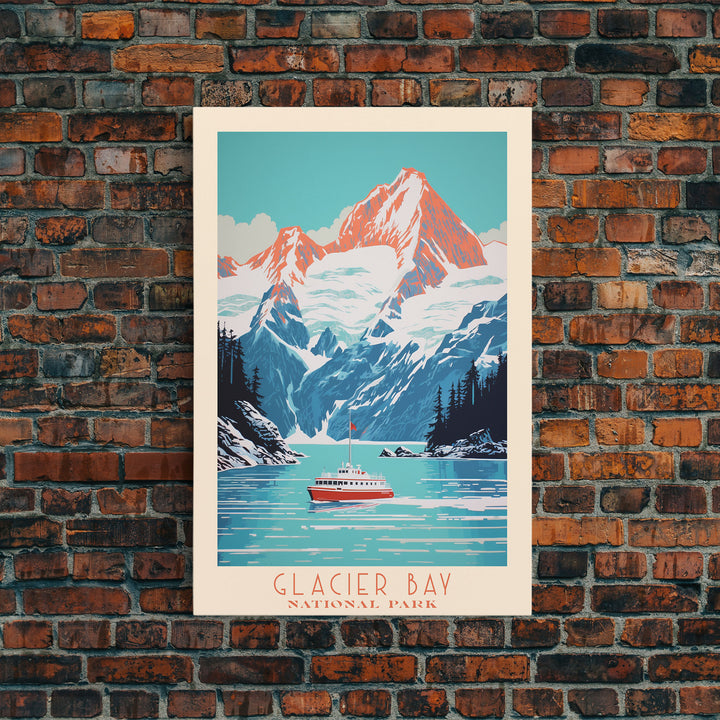 Glacier Bay National Park Alaska Travel Art, National Park Print, Minimalist Travel Art, Midcentury Modern Style Landscape Painting