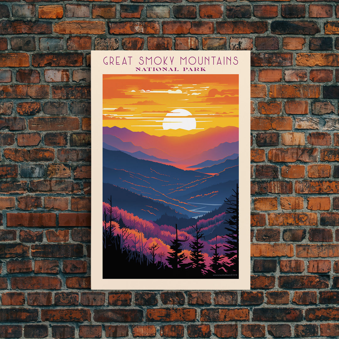 Great Smoky Mountains National Park Travel Poster Art, Canvas Print Wall Art, Tennesee Travel Art, Midcentury Modern Travel Decor, Wall Art