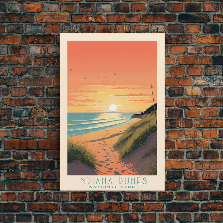 Indiana Dunes National Park Indiana Travel Art, National Park Print, Minimalist Travel Art, Midcentury Modern Style Landscape Painting