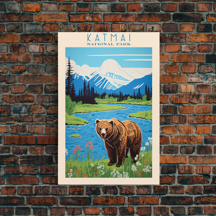 Katmai National Park, Alaska Travel Art, National Park Print, Minimalist Travel Art, Midcentury Modern Retro Style Landscape