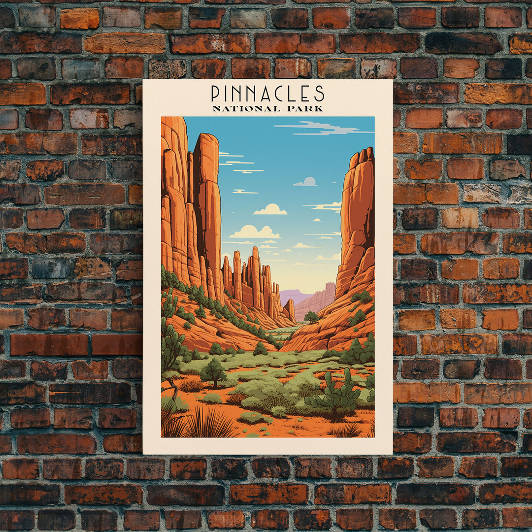 Pinnacles National Park California Travel Art, National Park Print, Minimalist Travel Art, Midcentury Modern Style Landscape Painting