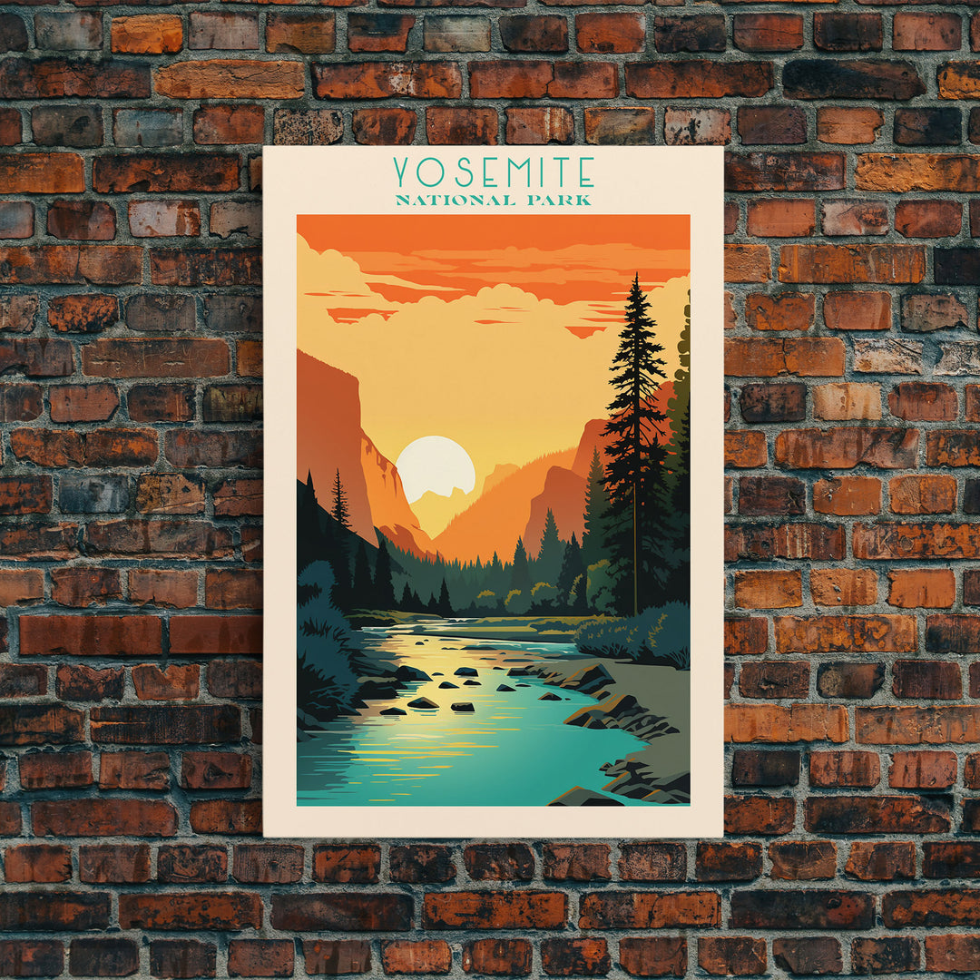 Yosemite National Park,  California Travel Art, National Park Print, Minimalist Travel Art, Midcentury Modern Retro Style Landscape