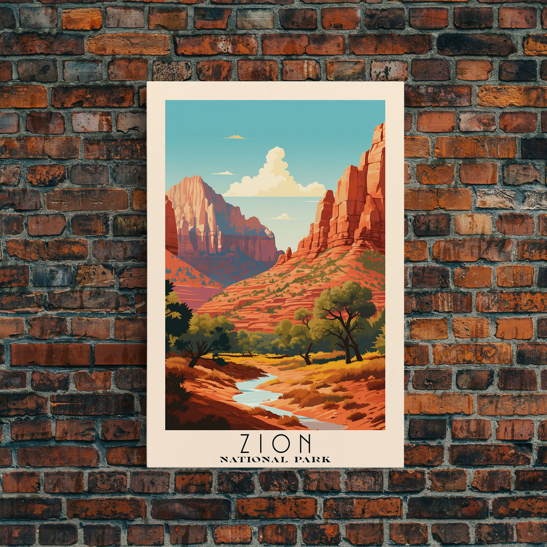 Zion National Park Utah Travel Art, National Park Print, Minimalist Travel Art, Midcentury Modern Style Landscape Painting